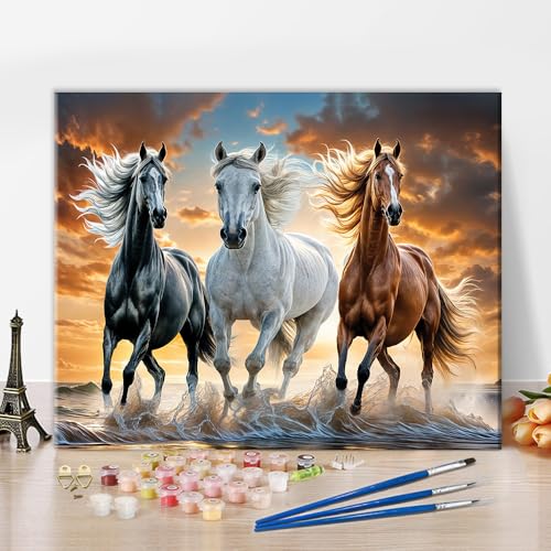 TISHIRON DIY Malen nach Zahlen Erwachsene Pferde, Erwachsene Malen nach Zahlen Kits Tiere, Ölmalerei nach Zahlen mit Pinseln Pferde, Kunsthandwerk 40X50 cm(Rahmenlos) von TISHIRON