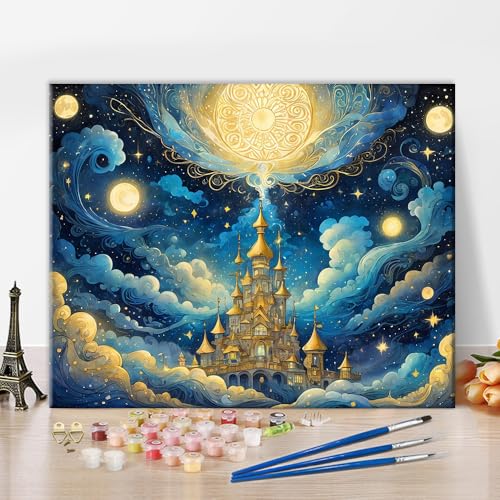 TISHIRON DIY Malen nach Zahlen Kit für Erwachsene Schönes Schloss Malen nach Zahlen Kits auf Leinwand Blauer Nachthimmel mit einem Mond Malen nach Zahlen für Erwachsene mit Pinseln, 40x50 CM TISHIRON DIY Malen nach Zahlen Kit für Erwachsene Schönes Schloss Malen nach Zahlen Kits auf Leinwand Blauer Nachthimmel mit einem Mond Malen nach Zahlen für Erwachsene mit Pinseln, 40x50 CM von TISHIRON