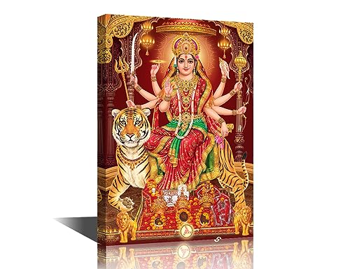 TISHIRON Durga Mata Leinwand-Kunst, Hindu-Gott mit buntem Hintergrund, Bilder, Poster, Wanddekorationen für Wohnzimmer, Schlafzimmer, Zuhause, Wände, gerahmt, fertig zum Aufhängen, 45,7 x 30,5 cm TISHIRON Durga Mata Leinwand-Kunst, Hindu-Gott mit buntem Hintergrund, Bilder, Poster, Wanddekorationen für Wohnzimmer, Schlafzimmer, Zuhause, Wände, gerahmt, fertig zum Aufhängen, 45,7 x 30,5 cm von TISHIRON