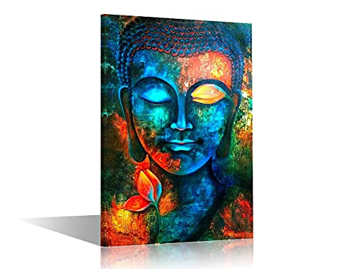 TISHIRON Gerahmter abstrakter blauer Buddha, moderne Heimdekoration, Leinwanddruck, Gemälde, Zen-Poster, Wandkunst Bild für Wohnzimmer, Dekoration, 90 x 60 cm, fertig zum Aufhängen von TISHIRON