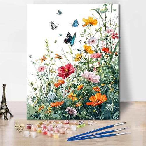 TISHIRON Grünes Gras Nach Zahlen für Erwachsene Wildblume Erwachsene DIY Schmetterling Nach Zahl Tier Arts Craft nach Zahlen Kits Nordic Modern Home Wall Decor Rahmenlos 40 x 50 cm von TISHIRON