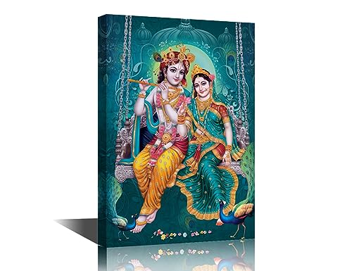 TISHIRON Leinwand-Kunst, Lord Radha Krishna, Bilder für Wohnzimmer, Hindu-Gott, Wandposter Indien, religiöse Kultur, Kunstdrucke mit Rahmen, Wanddekoration für Wohnzimmer, Dekoration, 45,7 x 30,5 cm von TISHIRON