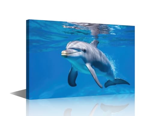 TISHIRON Leinwand-Wandkunst für Schlafzimmer, moderne Wanddekoration für Wohnzimmer, blauer Ozean, Wandgemälde, Tier-Delfin, abstrakte Bilder, Kunstwerk, Badezimmer, Heimdekoration, 1 Stück (30,5 cm B TISHIRON Leinwand-Wandkunst für Schlafzimmer, moderne Wanddekoration für Wohnzimmer, blauer Ozean, Wandgemälde, Tier-Delfin, abstrakte Bilder, Kunstwerk, Badezimmer, Heimdekoration, 1 Stück (30,5 cm B von TISHIRON