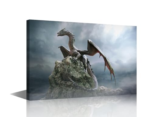 TISHIRON Leinwandbild, Motiv: Drache auf dem Felsen, für Männer, Jungen, Schlafzimmer, Wandkunst, Bilder für Wohnzimmer, Flugsaurier, Wandgemälde, Shenron, moderne Wandkunst, gespannt und gerahmt, TISHIRON Leinwandbild, Motiv: Drache auf dem Felsen, für Männer, Jungen, Schlafzimmer, Wandkunst, Bilder für Wohnzimmer, Flugsaurier, Wandgemälde, Shenron, moderne Wandkunst, gespannt und gerahmt, von TISHIRON