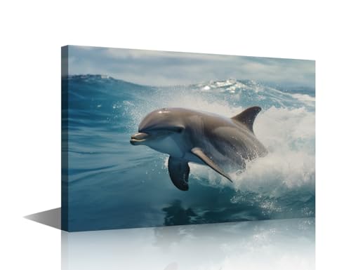 TISHIRON Leinwandbild für Schlafzimmer, moderne Wanddekoration für Wohnzimmer, blaue Landschaft, Tier, Surfen, Delfine, die über das Wasser springen, Bilder Kunstwerk, Badezimmer, Heimdekoration, 1 TISHIRON Leinwandbild für Schlafzimmer, moderne Wanddekoration für Wohnzimmer, blaue Landschaft, Tier, Surfen, Delfine, die über das Wasser springen, Bilder Kunstwerk, Badezimmer, Heimdekoration, 1 von TISHIRON