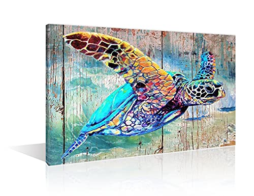 TISHIRON Meeresschildkröten Kunstwerk auf Leinwand Malerei Wandkunst Poster und Drucke Sea Turtle Wandbilder für Wohnzimmer Schlafzimmer Dekoration Wohnkultur 45x30cm mit Rahmen von TISHIRON