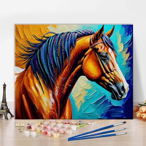 TISHIRON Pferd DIY Malen nach Zahlen für Erwachsene Anfänger Kits bunte Ölmalerei Pferd Skizze Illustration Bild Leinwand Acryl Pigment Kunst Handwerk für Home Wall Decor Geschenk 16x20 Zoll von TISHIRON