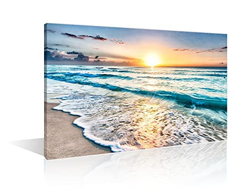 TISHIRON Sonnenaufgang Wandkunst Leinwand Malerei Ozean Meeresschildkröte Malerei Wandbilder für Wohnzimmer Schlafzimmer Badezimmer Dekor Dekoration 18x12in (45x30cm) mit Rahmen von TISHIRON