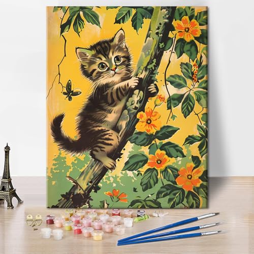 TISHIRON Tiere DIY Malen nach Zahlen Erwachsene Kätzchen Erwachsene Malen nach Zahlen Kits mit Pinseln Acrylmalerei Kunsthandwerk für Erwachsene Kinder 40X50 cm(rahmenlos) von TISHIRON