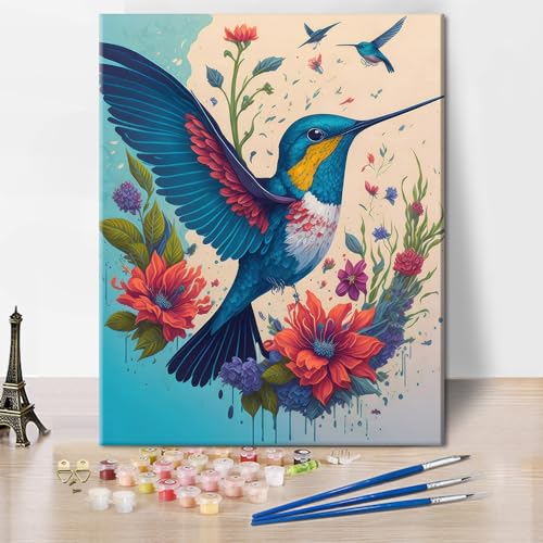 TISHIRON Vögel Malen Nach Zahlen Kits für Erwachsene Anfänger, Hummingbird Erwachsene Malen Nach Zahlen Kits Farben Vogel Malerei Nach Zahlen für Erwachsene Kunsthandwerk, Rahmenlos, 40x50 CM von TISHIRON
