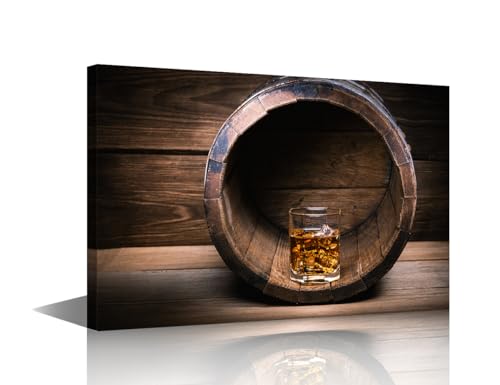 TISHIRON Whiskey mit Eis, Wandkunst für Schlafzimmer, Holzfass-Leinwand, rustikal, große Wandkunst für Wohnzimmer, Bar, Club, Küche, zeitgenössische Wohnkultur, 1 Paneel auf Holzrahmen gespannt, 91,4 TISHIRON Whiskey mit Eis, Wandkunst für Schlafzimmer, Holzfass-Leinwand, rustikal, große Wandkunst für Wohnzimmer, Bar, Club, Küche, zeitgenössische Wohnkultur, 1 Paneel auf Holzrahmen gespannt, 91,4 von TISHIRON
