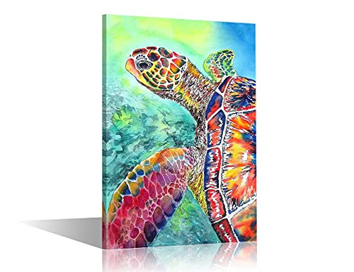 TISHIRON Wunderschöne Meeresschildkröte auf Leinwand Keilrahmen Kunstdruck auf Wandbild mit Rahmen Gemälde Sea Turtle Bilder Wandbild Poster Kunstdruck 90 x 60 cm für Wanddekoration von TISHIRON