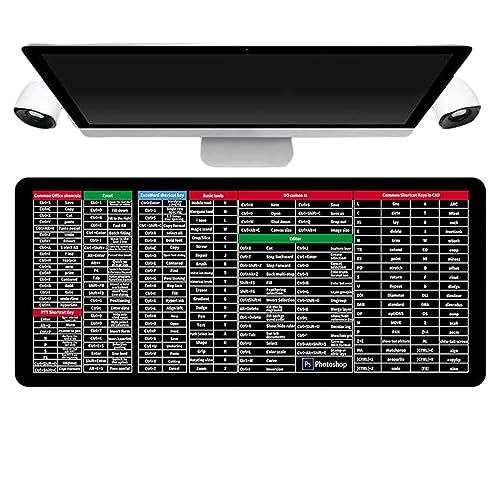 Supergroßes, rutschfestes Quick-Key-Tastaturpad mit Office-Software-Shortcuts-Muster – Quick-Key-Muster-Mauspad mit genähter Kante, rutschfeste Gummiunterlage, großes Gaming-PC-Desktop-Mäusepad von TISSAC