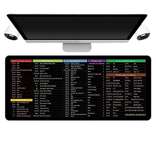 Supergroßes, rutschfestes Quick-Key-Tastaturpad mit Office-Software-Shortcuts-Muster – Quick-Key-Muster-Mauspad mit genähter Kante, rutschfeste Gummiunterlage, großes Gaming-PC-Desktop-Mäusepad von TISSAC