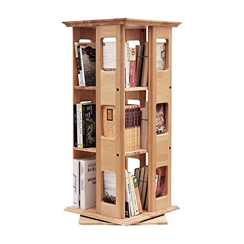 TISTIK Bücherregal 3-stöckiges, um 360 ° drehbares Bücherregal, Massivholzboden, Stehregale mit offenem Design, Bücherregal aus Buche für das Heimbüro standregal von TISTIK