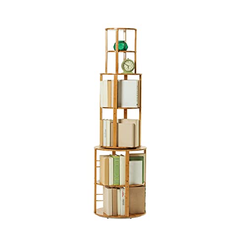 TISTIK Bücherregal Drehbares Bücherregal aus Bambus, 6 Etagen, 360° drehbares Bücherregal, 360° drehbar, höhenverstellbar, rundes, offenes Lagerregal für Zuhause/Büro standregal von TISTIK