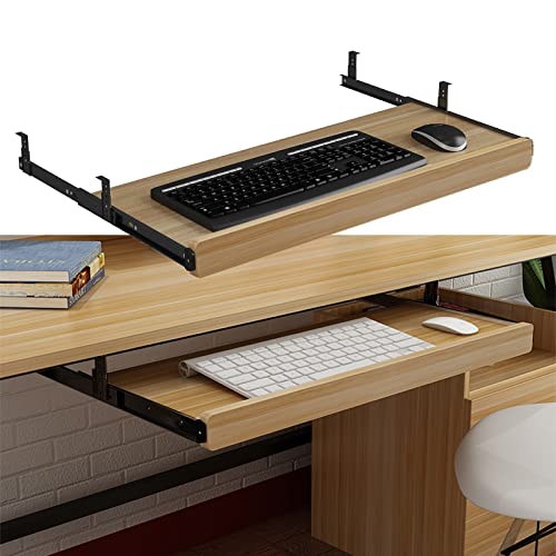 Tastaturablage mit höhenverstellbarer – Tastaturschublade – zum Ausziehen unter dem Schreibtisch – mit 14-Zoll-Gleitschiene – Schreibtischverlängerung, Ellenbogen-Armstütze – Holz-Tastaturab von TISVY