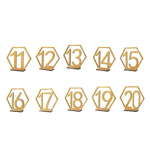 10 Stück Holz-Tischnummern für Hochzeitstischkarten mit Stabiler Halterung, Sechseckige Ausgehöhlte Tischnummern, Holznummern-Tischkarten mit Halterbasis, Stehende(Nummern 11-20) von TITA-DONG