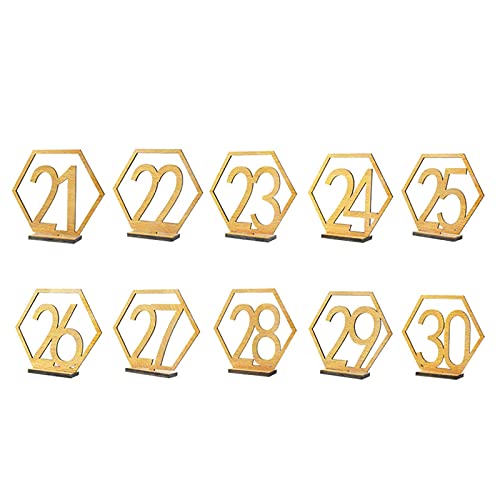 10 Stück Holz-Tischnummern für Hochzeitstischkarten mit Stabiler Halterung, Sechseckige Ausgehöhlte Tischnummern, Holznummern-Tischkarten mit Halterbasis, Stehende(Nummern 21-30) von TITA-DONG
