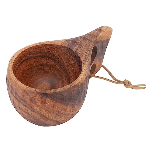 220 Ml Campingbecher aus Holz, Traditionelle Kaffeetasse Im Nordischen Design, Kuksa-Tasse mit Umhängeband, Fein Polierte Kaffeetasse mit Griff, Wärmeisolierende Kaffeetasse von TITA-DONG