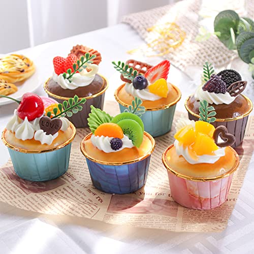 6 Stück Gefälschte Cupcakes, Künstliche Kuchen-Simulations-Dessert-Modell, Zuhause, Küche, Inszenierung, Party, Dessert, Fotografie-Requisiten für Schaufenster, Fotografie-Requisiten, Küchenspielzeug- von TITA-DONG