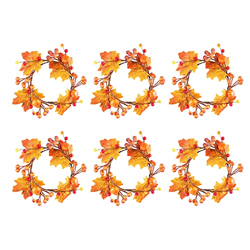 6er-Pack Herbst-Kerzenringe, Halloween-Ringe, Herbst-Blumensäulenringe mit Ahornblatt und Kürbis, Künstlicher Mini-Ahornblatt-Kranz, Kerzenkranz, Herbstliche Tafelaufsätze oder(6 Stück) von TITA-DONG