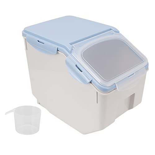 Aufbewahrungsbehälter für Reis und Getreide, Reisspender mit Becher, Luftdichter Lebensmittel-Aufbewahrungsbehälter, Großer Reiskorn-Eimer, Trockenfutter-Aufbewahrungsbox aus(Blau 15 kg) von TITA-DONG