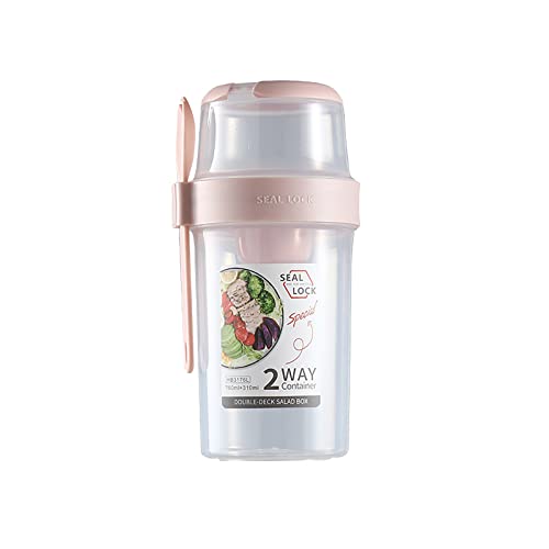 Frischer Salatbecher mit Gabel und Salatdressing-Halter, 19oz/25,7oz Keep Fit Salat-Mahlzeiten-Shaker-Becher, Tragbarer Obst-Gemüse-Salatbecher-Behälter für Arbeitsreisen, Picknick(Rosa 760 ml) von TITA-DONG