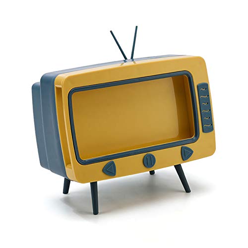 Kosmetiktuchbox-Halter mit Telefonhalterung, Retro-TV-Telefonständer, Kreativer Retro-TV-förmiger Taschentuchspender-Boxhalter, 2-in-1 Multifunktionale Taschentuchbox für Badezimmer,(Blau) von TITA-DONG