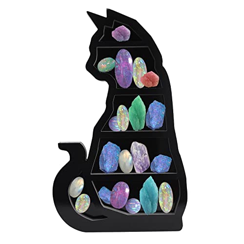 Kristall-Display-Regal, Katzen-Mond-Regal, Katze auf Dem Mond, Kristall-Holz-Regal, Schwarzes Katzen-Design, Niedliches Kristall-Display-Regal Zur Präsentation Ihrer Hülle Zur Präsentation(Katze) von TITA-DONG