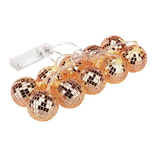 LED-Discokugel-Spiegel-Lichterkette, 10 Helle Reflektierende Silberne Spiegelkugeln mit Weißen Lichtern, Batteriebetriebene Reflektierende Silberne Spiegelkugeln mit Weißen Lichtern(Roségold 4cm) von TITA-DONG