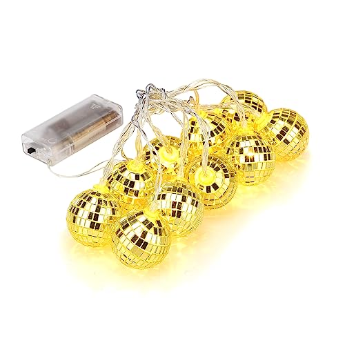 LED-Discokugel-Spiegel-Lichterkette, 10 Helle Reflektierende Silberne Spiegelkugeln mit Weißen Lichtern, Batteriebetriebene Reflektierende Silberne Spiegelkugeln mit Weißen Lichtern für(Gold 4cm) von TITA-DONG