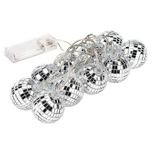 LED-Discokugel-Spiegel-Lichterkette, 10 Helle Reflektierende Silberne Spiegelkugeln mit Weißen Lichtern, Batteriebetriebene Reflektierende Silberne Spiegelkugeln mit Weißen Lichtern für(Silber 4cm) von TITA-DONG