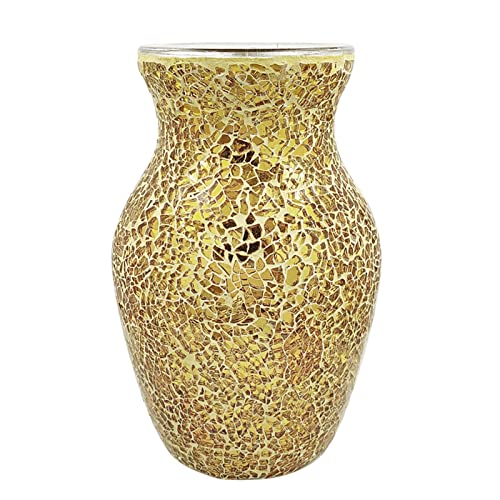 Mosaik-Glasvase, Goldene Vase für die Dekoration, Zerbrochene Glasvasen für Blumen, Verspiegelte Glitzer-Mittelstückvase, Handgefertigte Glasvase für Tisch-, Wohnzimmer-,(Gold) von TITA-DONG