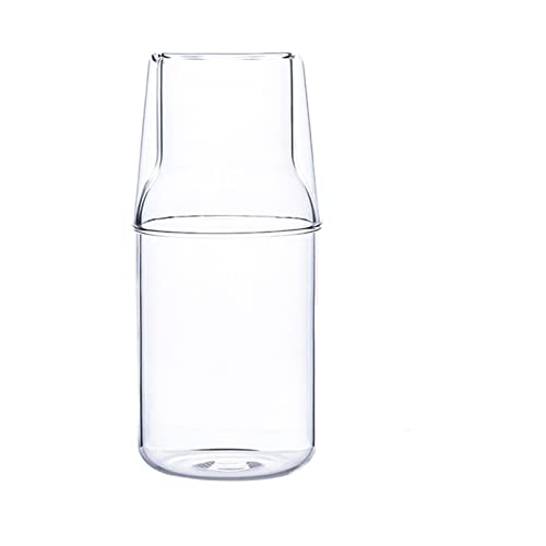 Nachttisch-Wasserdekanter-Set mit Glas-Set, Klare Wasserkaraffe mit Glasbecher für Den Nachttisch Im Schlafzimmer, Wasserkrug-Set, Mundwasserflasche aus Dickem Glas für das Heimbüro (500 Ml) von TITA-DONG