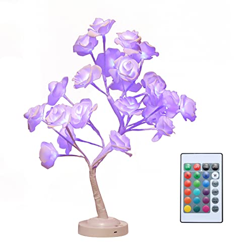 TITA-DONG Rosenbaum-Lampe, Leuchtende Rosen-Blumen-Baum-Lampe mit Fernbedienung, 16 Farbwechselnde Blumen-Schreibtischlampen für Mädchen-Schlafzimmer-Dekoration, USB-Batteriebetrieb, LED-Baum-Licht von TITA-DONG