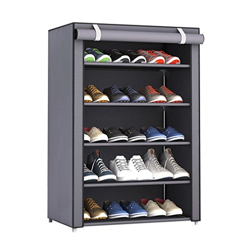 Schuhregal, Schuhaufbewahrung, Organizer, Schrank mit Staubdichtem Stoffbezug, Großes Schuhregal, Schuhaufbewahrung, Organizer, Schrankturm für Schrank, Schlafzimmer,(6 Gitter der Stufe 5, Grau) von TITA-DONG