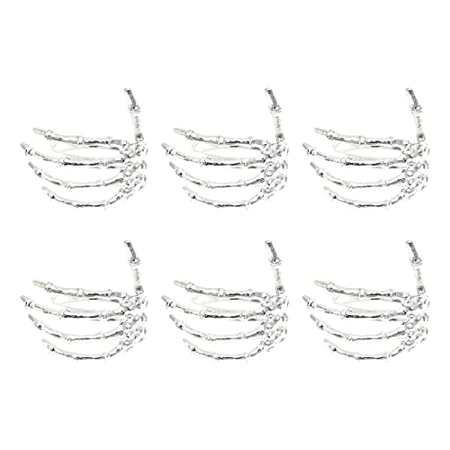 Serviettenringe 6er-Set, Halloween-Dekorationen, Serviettenring, Kreative Horror-Skelett-Hand, Exquisiter Gruseliger Serviettenhalter aus Legierung für Halloween-Party-Tischvorhang(Silber) von TITA-DONG