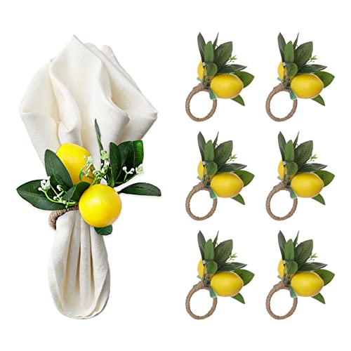 Serviettenringe-Set, 6 Stück, Gelbe Zitronen-Serviettenschnallen, Obst-Serviettenringe, Serviettenringe-Set für Hochzeitsbankett, Geburtstag, Erntedankfest, Party, Abendessen, Tischdekoration(B) von TITA-DONG