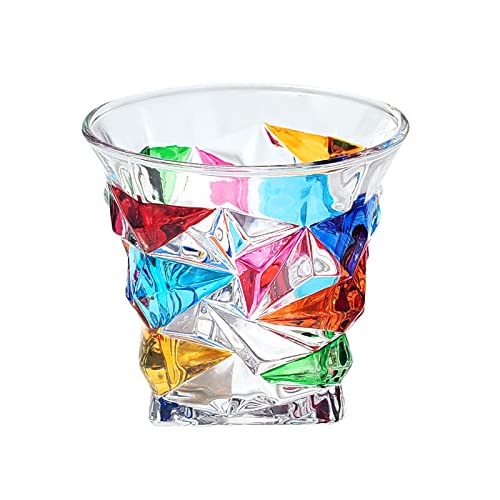 TITA-DONG Handbemalte Whiskygläser, Kreative Bunte Trinkgläser, Einzigartige Weingläser, Mundgeblasene Altmodische Glasbecher-Trinkgläser für Scotch Rum Bourbon(Diamant/2Stk) von TITA-DONG