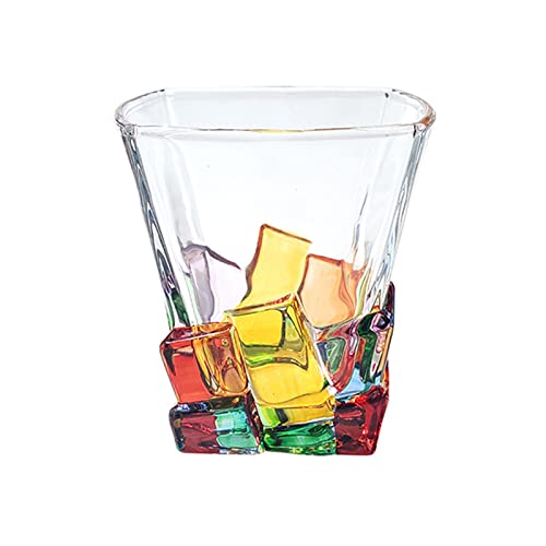 TITA-DONG Handbemalte Whiskygläser, Kreative Bunte Trinkgläser, Einzigartige Weingläser, Mundgeblasene Altmodische Glasbecher-Trinkgläser für Scotch Rum Bourbon(EIS) von TITA-DONG