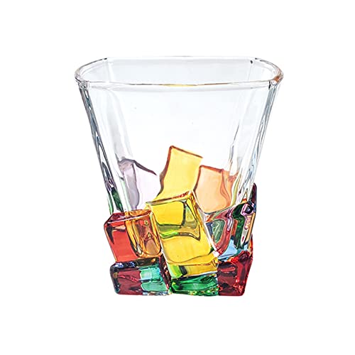 TITA-DONG Handbemalte Whiskygläser, Kreative Bunte Trinkgläser, Einzigartige Weingläser, Mundgeblasene Altmodische Glasbecher-Trinkgläser für Scotch Rum Bourbon(Eis/2Stk) von TITA-DONG