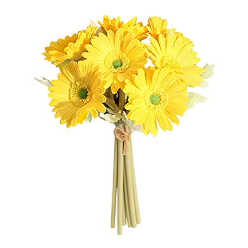 TITA-DONG Künstliche Gerbera-Gänseblümchen aus Latex, 7er-Set, Mehrfarbige Kunstblumen, Simulationsblumenstrauß für Heim- und Küchendekoration, 31,8 cm Große(Gelb) von TITA-DONG