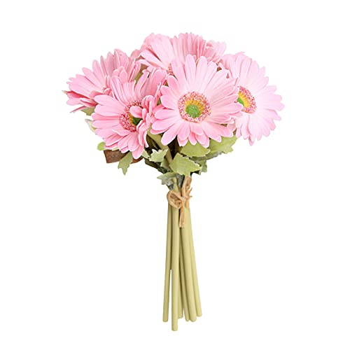 TITA-DONG Künstliche Gerbera-Gänseblümchen aus Latex, 7er-Set, Mehrfarbige Kunstblumen, Simulationsblumenstrauß für Heim- und Küchendekoration, 31,8 cm Große(Rosa) von TITA-DONG