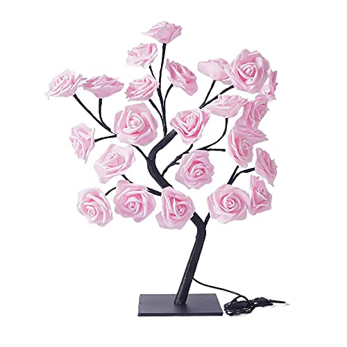 TITA-DONG Rosenbaum-Lampe, Rosa Rosenblüten-Nachtlicht, 24 Warmweiße LED-Lichter, USB-betriebene Nachttisch-Nachttischlampe mit Berührungsschalter, Perfekt für(Rosa) von TITA-DONG