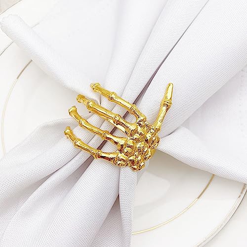 Serviettenringe 6er-Set, Halloween-Dekorationen, Serviettenring, Kreative Horror-Skelett-Hand, Exquisiter Gruseliger Serviettenhalter aus Legierung für Halloween-Party-Tischvorhang(Gold) von TITA-DONG