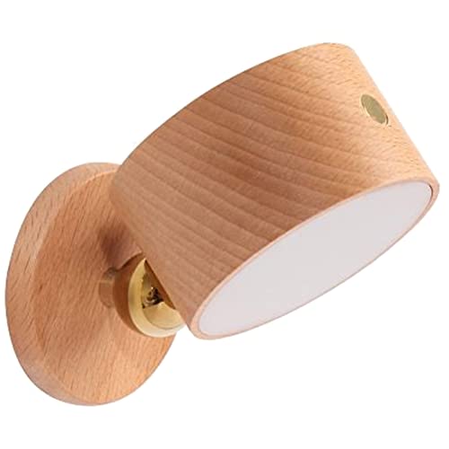 Um 360° Drehbare, Moderne Massivholz-Wandlampen, LED-Leselampen, 3 Helligkeitsstufen, Wiederaufladbarer Akku, um 360° Drehbare Magnetkugel, Dimmbare Touch-Steuerung (Dunkelkhaki,(Dunkles Khaki) von TITA-DONG