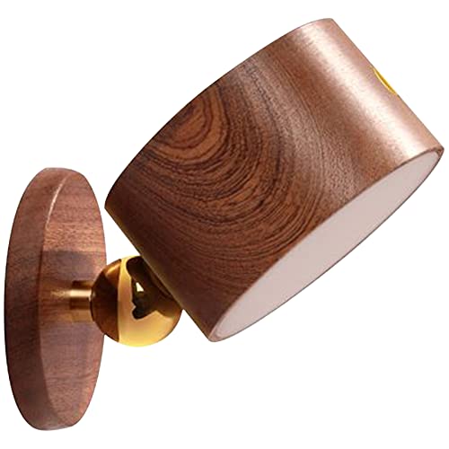 Um 360° Drehbare, Moderne Massivholz-Wandlampen, LED-Leselampen, 3 Helligkeitsstufen, Wiederaufladbarer Akku, um 360° Drehbare Magnetkugel, Dimmbare Touch-Steuerung (Dunkelkhaki, Braun)(Braun) von TITA-DONG