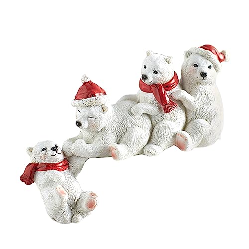 Weihnachtstisch-Eckdekoration, Mini-Weihnachts-Eisbär-Harzskulptur, Sitzender Weihnachtsmann-Eisbär, Harz-Zwerge-Figuren, Weihnachtsdekorationen für Regal, Schreibtisch, Tisch, Harz-Statuen,(Weiss) von TITA-DONG