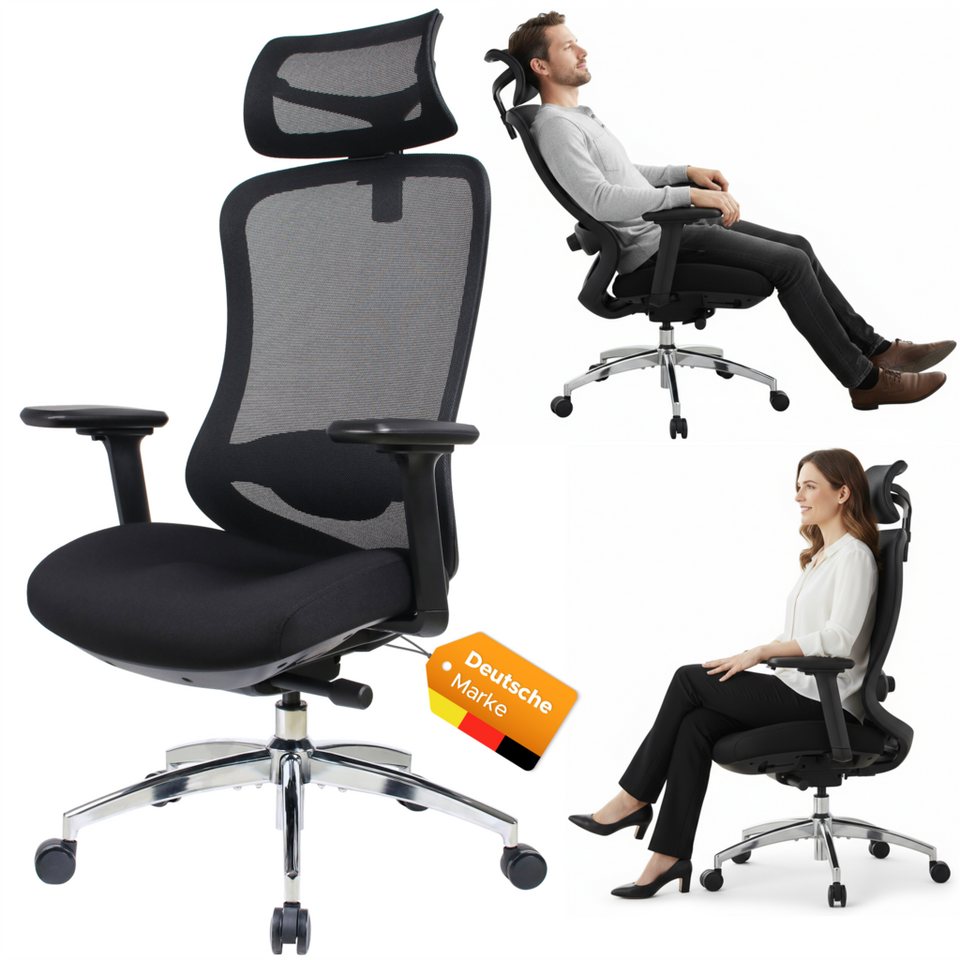 TITANO Bürostuhl E5 (Ergonomischer Bürostuhl mit Neigungsfunktion, 4D-Armlehnen, Lendenwirbelstütze & Kopfstütze – Drehstuhl für Home Office & Büro, 150 kg Belastbar, Ergonomic Schreibtischstuhl) von TITANO